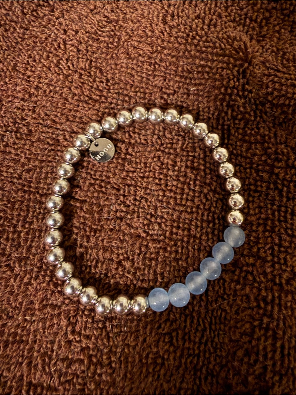 Silver Beaded Bracelet with Light Blue Accent Beads